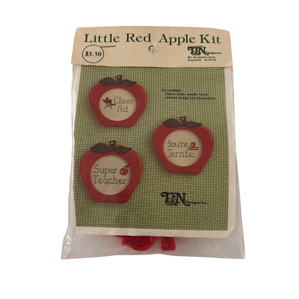 Vintage 1980s T&N Designs Little Red Apple Cross Stitch Kit New Teacher